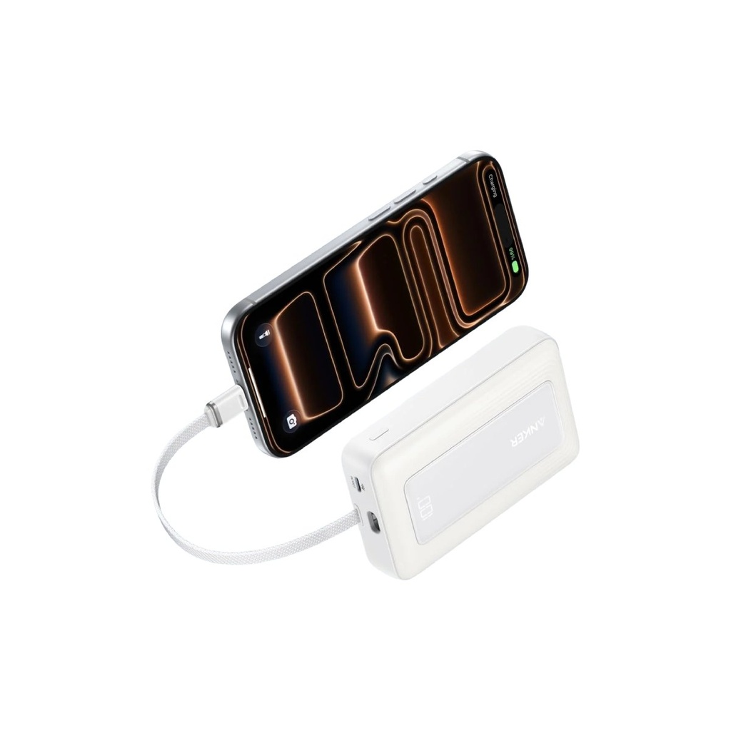 ANKER POWER BANK 10K,30W, CABLE C Integrado,BLANCO  A1688H21      