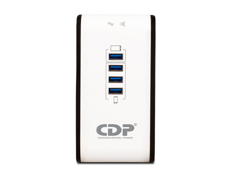 Estabilizador voltaje con supresor de picos 1000VA/500W, 8 tomas 4 USB R2CU-AVR1008I