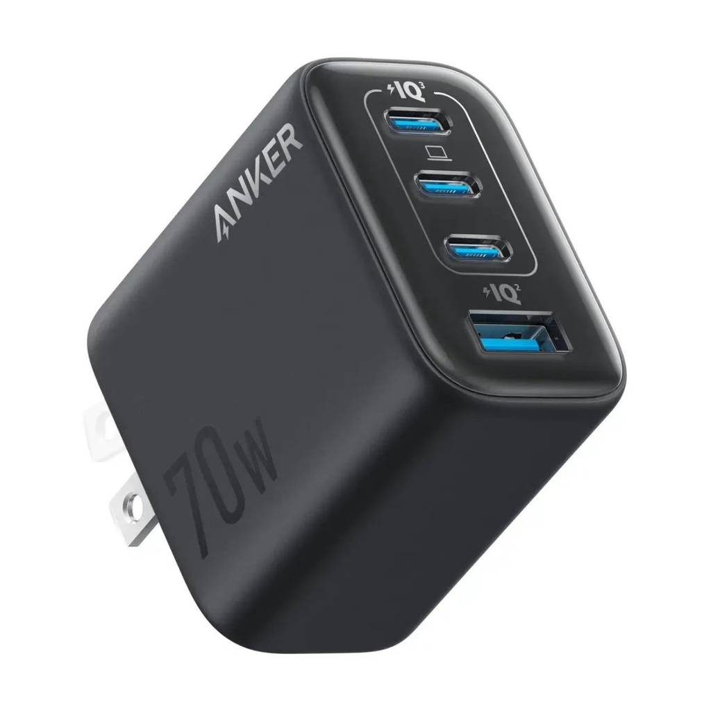 ANKER CARGADOR 70W con 3 puertos tipo C y 1 puerto USB A  Negro A121CJ11