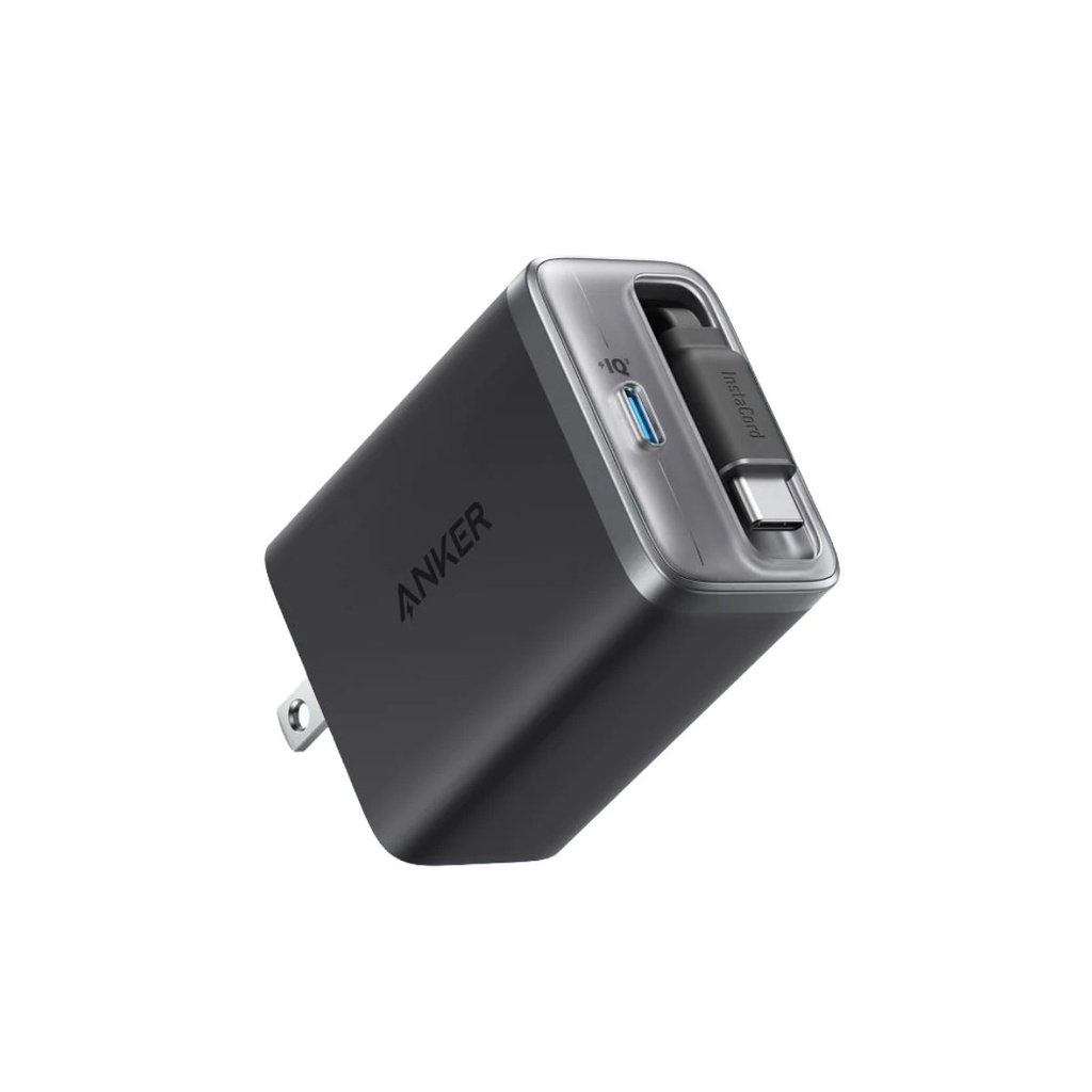 ANKER CARGADOR NANO 35W con cable retractable TIPO C y 1 puerto mas TIPO C Negro  A2658J11