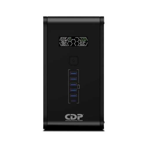 [R-SMART2010I] UPS Inteligente con estabilizador voltaje y pantalla 2000VA/1200W 10 tomas 5 USB 1 tipo C R-SMART2010I